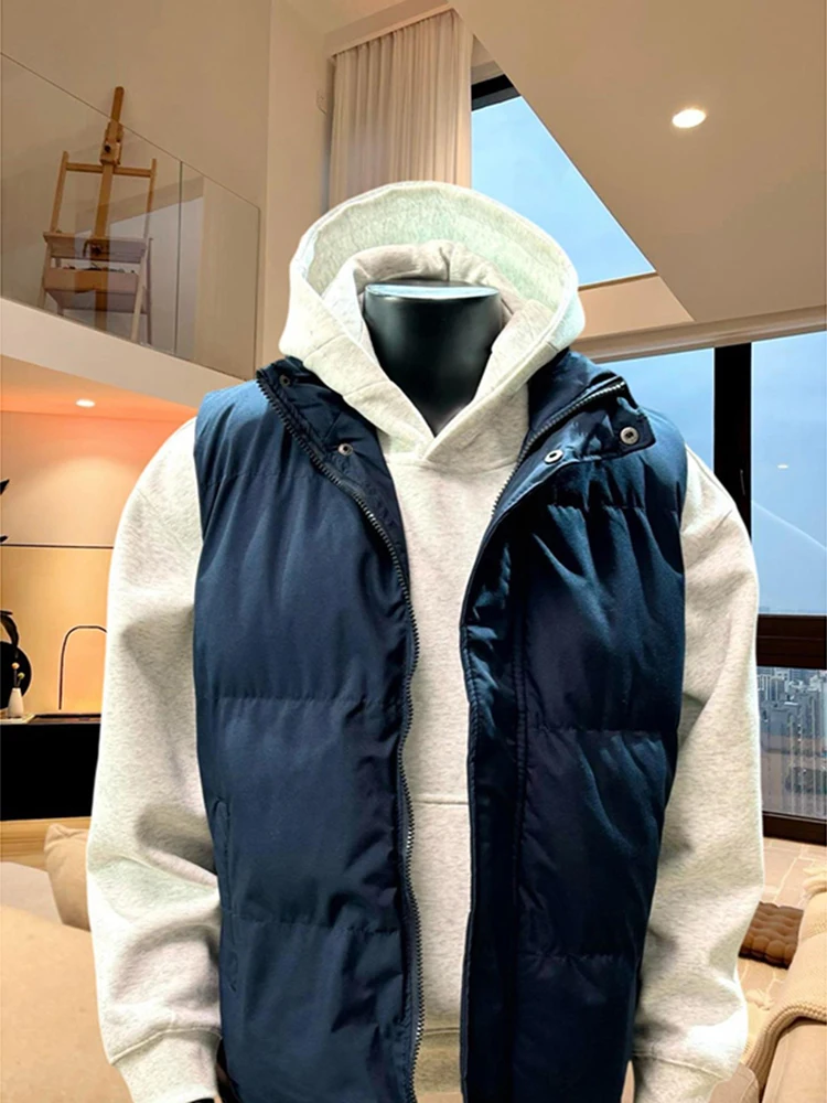 

Trendy Youth down Vest Men's Thiened ort Svel Jaet Outerwear Polyester Fiber Warm Stand Collar Zipper Pure Color