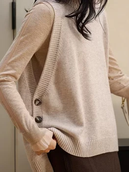 Fashion 100% Merino Wool Women Sweater Vest Autumn Winter Female Knitwear Solid Pullover…