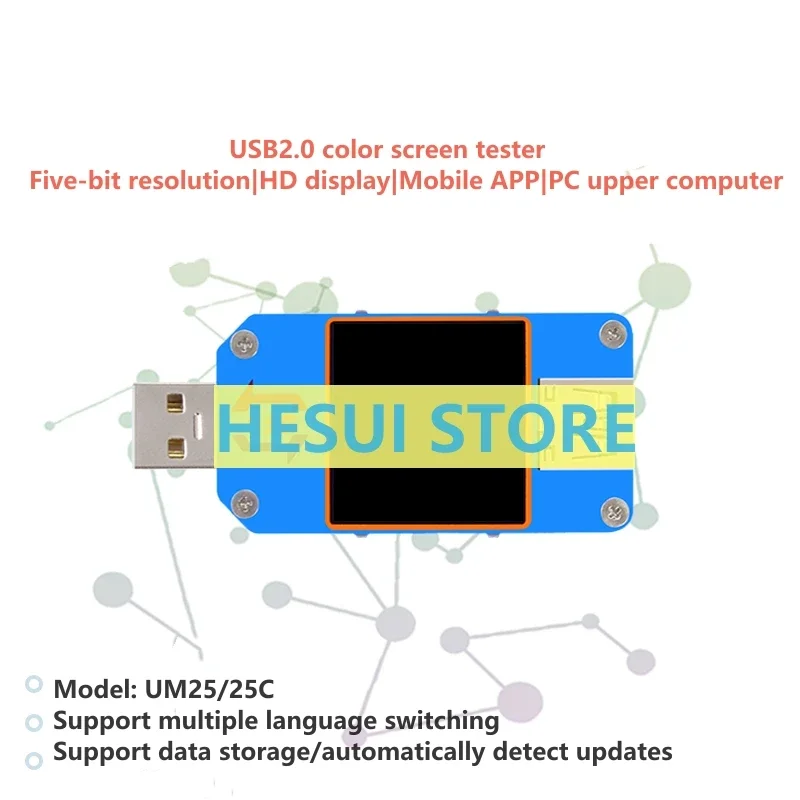 UM25C USB2.0 Color Screen Charging Tester Voltage Ammeter Resistance Type-C Detection Android APP