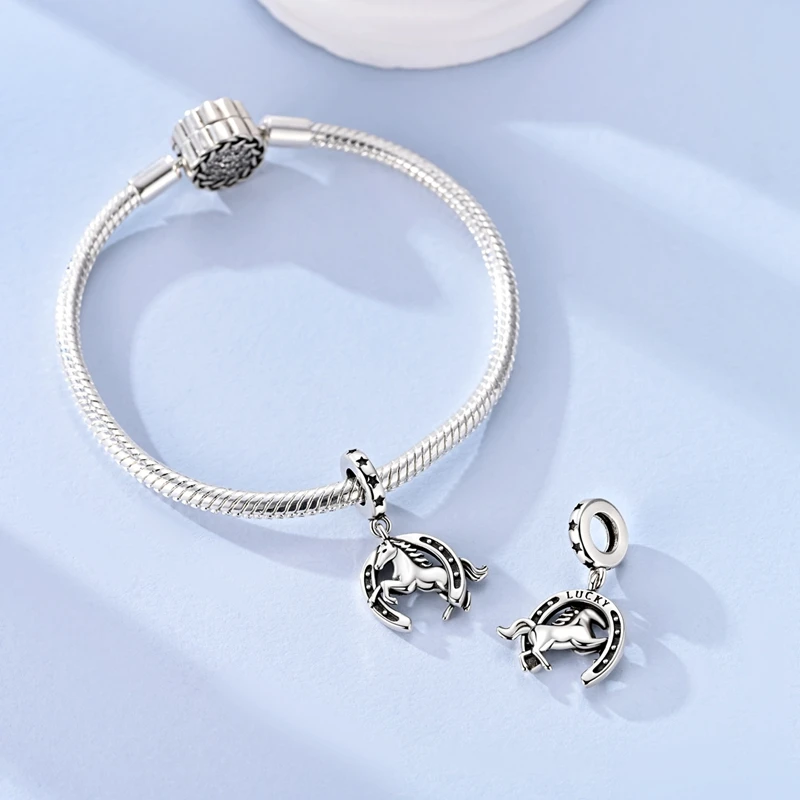 925 Sterling Silver Running Horses And Horseshoes Charms Pendant For Women Fit Original Bracelet DIY Birthday Jewelry Gifts