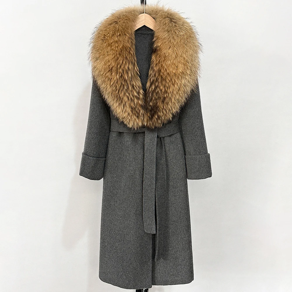 OFTBUY سترة صوف الكشمير الإناث جديد الخريف الصوف مزيج معطف المرأة معطف الصوف الدافئة ريال فوكس الفراء طوق الشتاء الوجهين