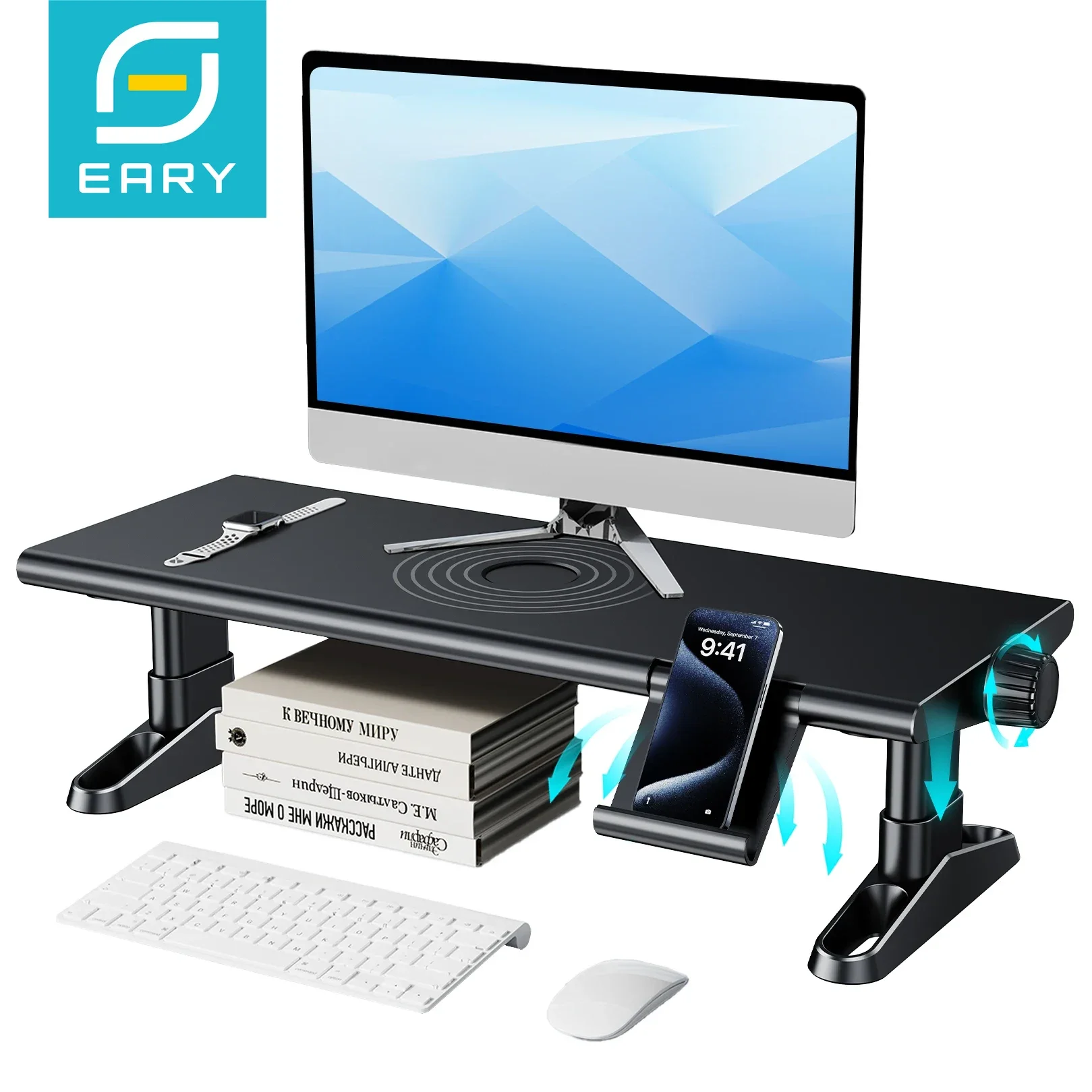 Eary Computer Monitor Stand Riser for Desk 4.5-6.3 Inches Freely Adjustable with Cellphone Holder for Computer Laptop Printer TV