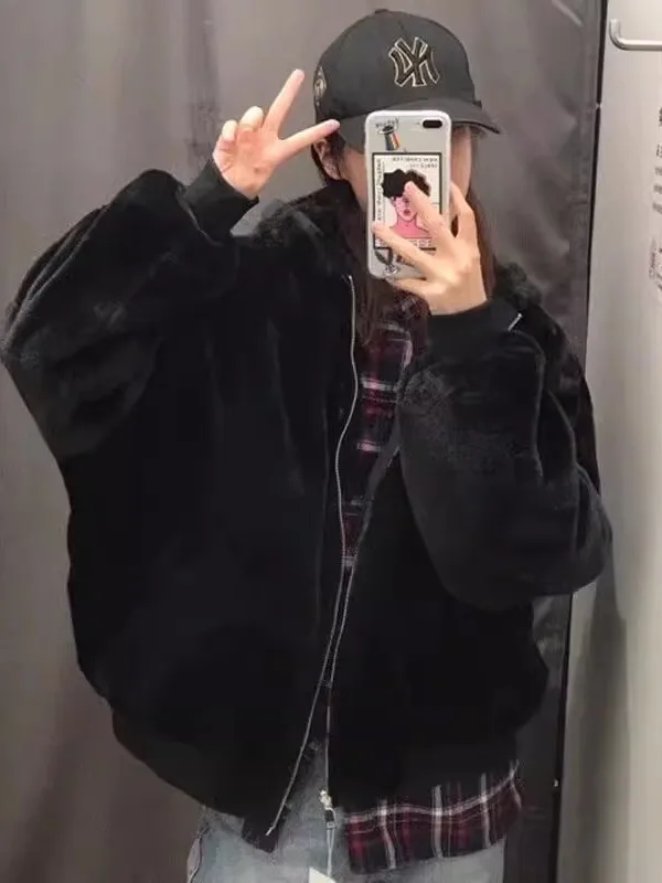 ملابس نسائية مزدوجة الجوانب من فرو الضأن جايت كاجوال فضفاض مناسب طويل Sve سحاب إغلاق ملابس خارجية بطول عادي #3