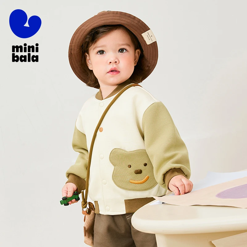 Mini Bala Color-blocking Baseball Jacket Outerwear for Boys and Girls Spring New Version Baby\'s Skin-friendly Outdoor Jacket