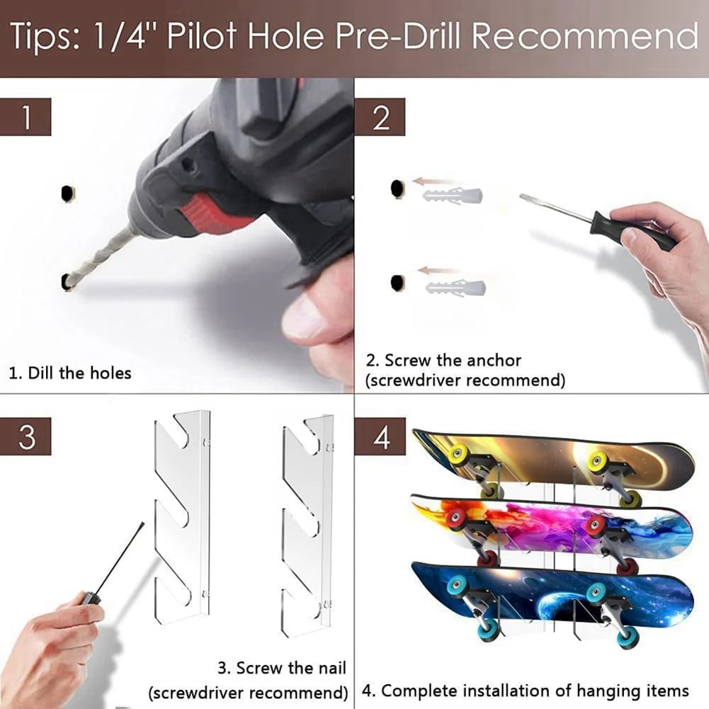 B72A 1 Pasang Rak Skateboard Longboard Ruang Tamu Rak Longboard Dek Terpasang Di Dinding Rak Display Skateboard Snowboard
