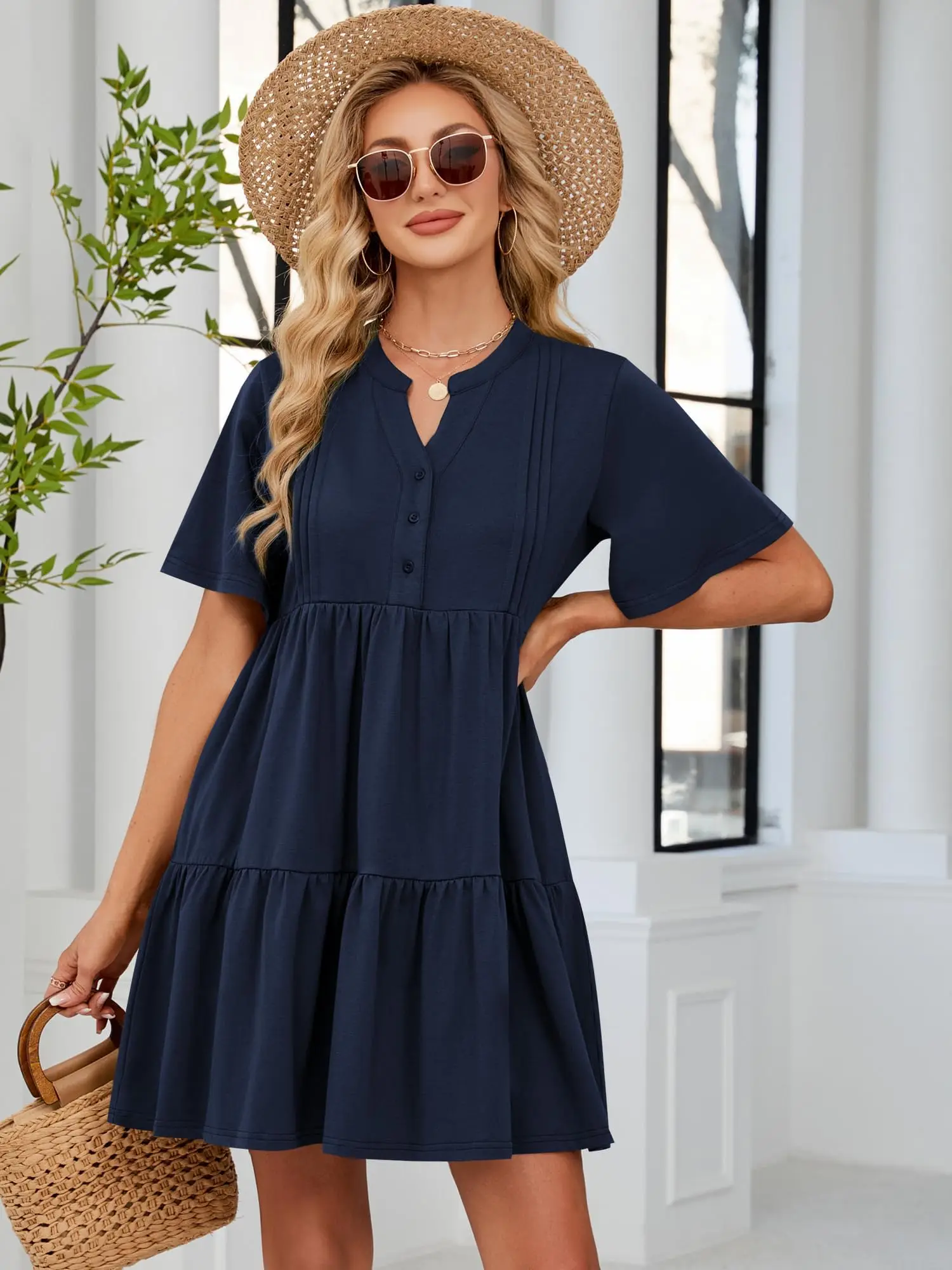 Vestido feminino ZAFUL de verão 2025 curto transparente com decote em V casual praia Aline minivestido em camadas com bolsos