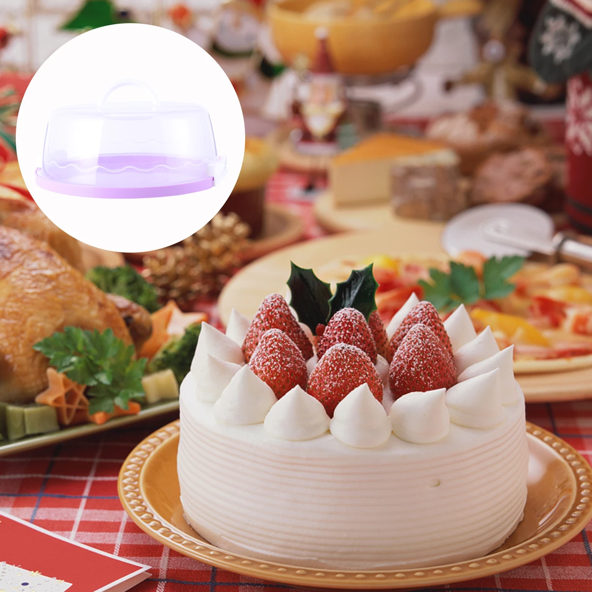 

1pc Transparent 10 Inch Round Purple Cake Box, Leakproof Biscuit Holder, Durable Cupcake Case, Portable Pastry Container,