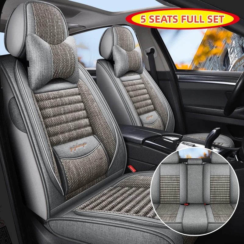 (Comfort Edition) 5 Seats in Total, with 2 Soft and Comfortable Headrests, Luxurious Linen Full-Cover Car Seat Covers, Universal, Comfortable, Breathable, Wear-Resistant, Suitable for All Seasons, Textured and Supportive, Fit the Seats Well, 3D Winged Support, Enhance Your Driving Experience, Fully Enveloping Car Seat Cushions, Available in Four Colors, Suitable for Various Models Such as Sedans, Suvs, Trucks, Etc