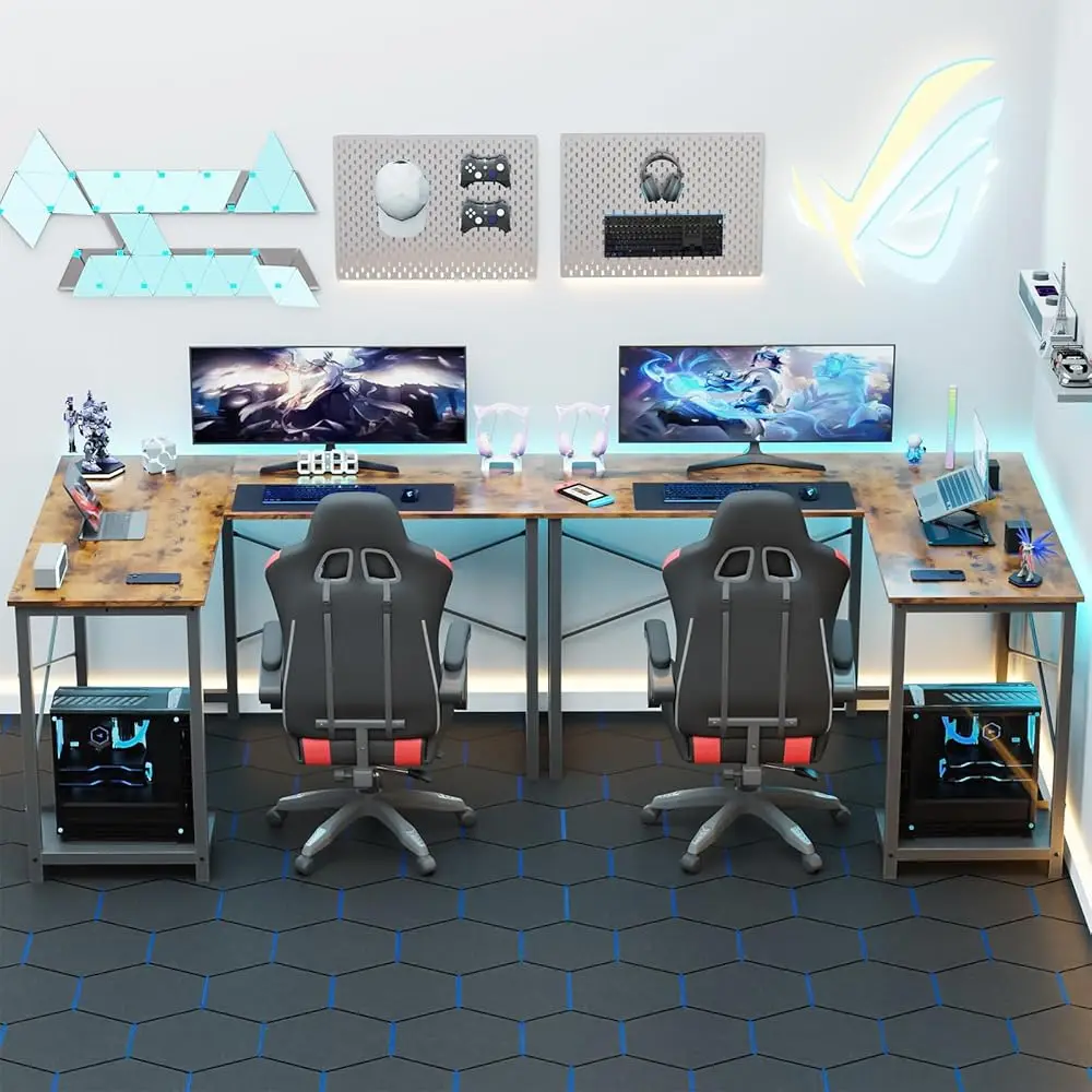 L Shaped Computer Desk Wood Corner Pc Gaming Table With Side Storage Bag For Home Office Small Spaces