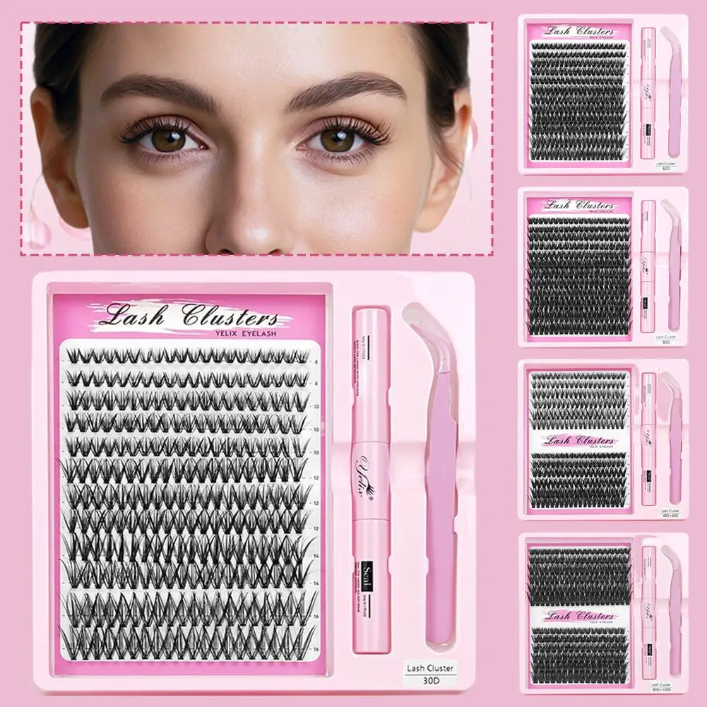 Large Capacity False Eyelashes Clusters Extensions Kit 30D40D Mix Lash Clusters With Glue Tweezers Makeup Tool