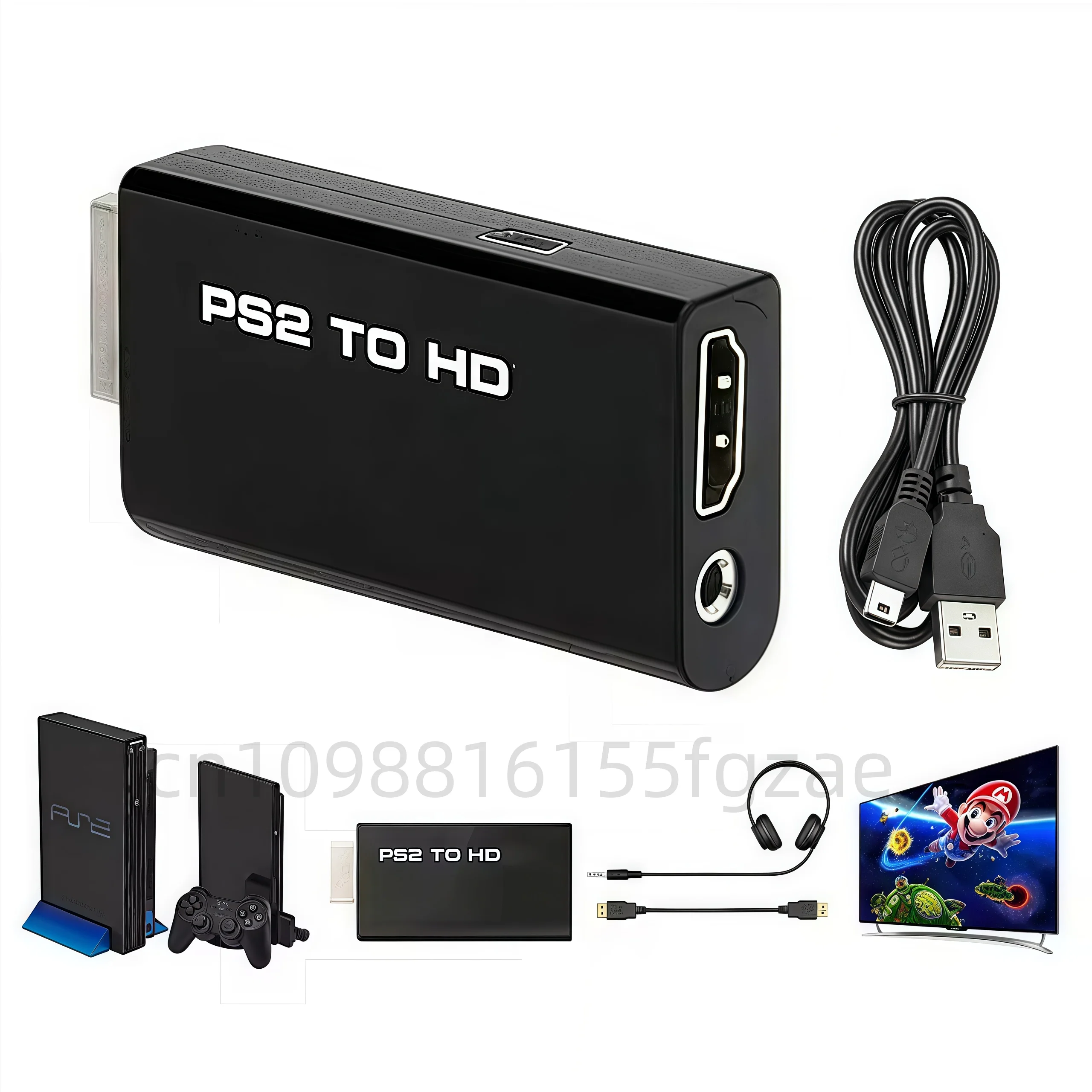 PS2 to HDMI-compatibale Audio Video Converter 480i/480p/576i With 3.5Mm Audio Output Supports All PS2 to HD Display Modes