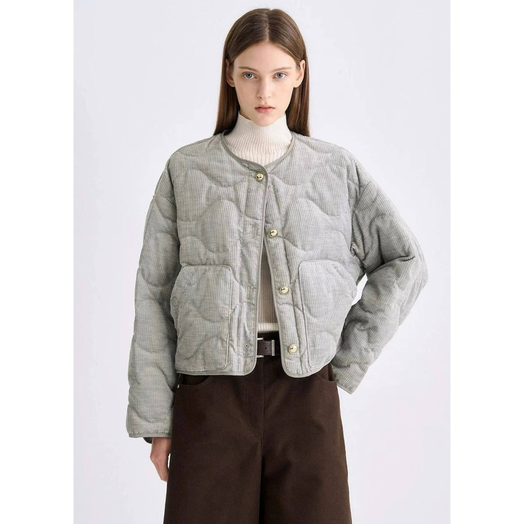 Short Goose down Jacket Lemon Cheese TIM25 Autumn Casual Fashion Suede Collar Patchwork Gourd Pattern Corduroy Women's Coat