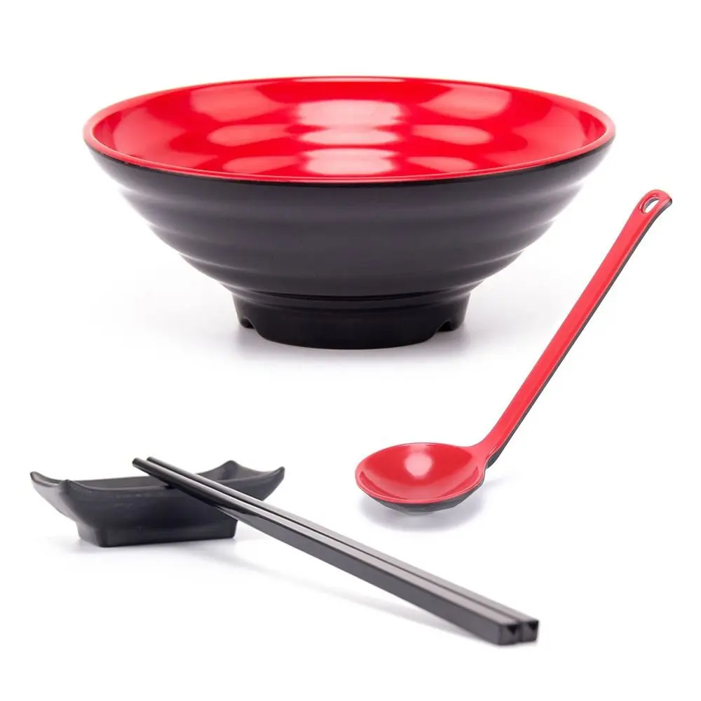 Tableware Melamine Ramen Bowl Red and Black Ring Striped Pattern Fruit Salad Bowl Heat Safe Fall-resistant Soup Bowl Restaurant