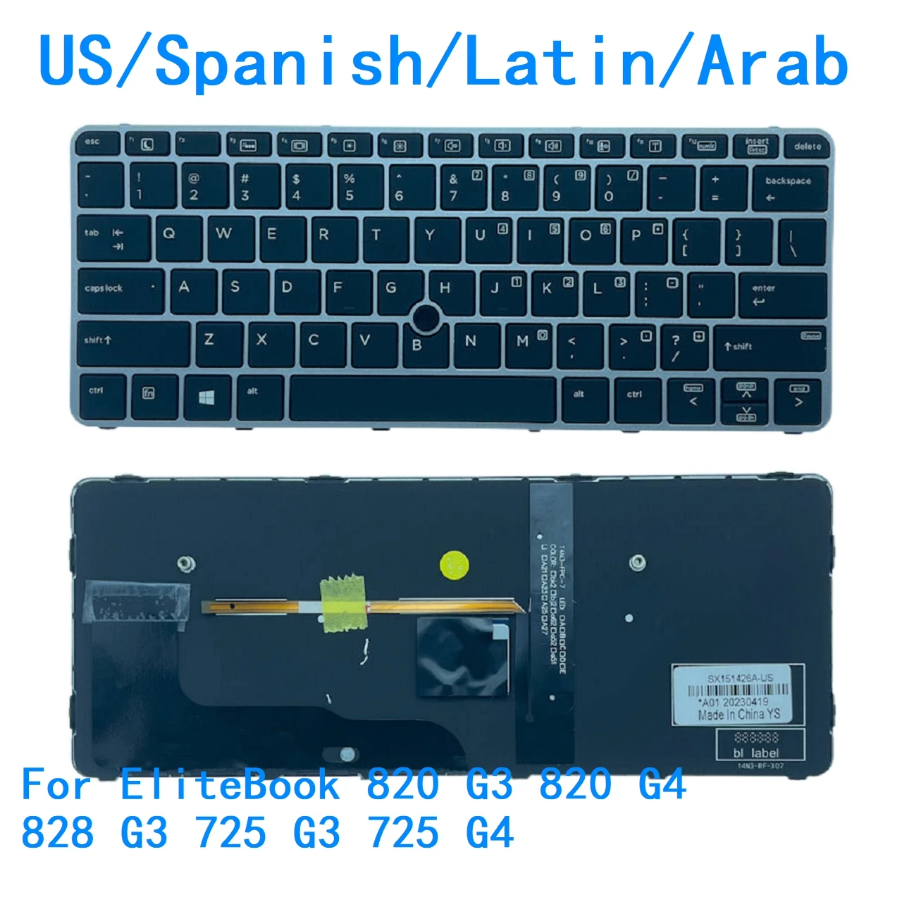 New US Spanish Latin Arab Language  Backlit Keyboard For HP EliteBook 820 G3 820 G4 828 G3 725 G3 725 G4