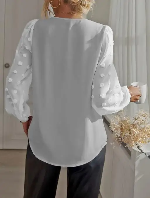 

Summer 2025 Leisure Vacation Style Women's V-Neck Long Sleeve Shirt - Casual Fashionable Clothing for Women