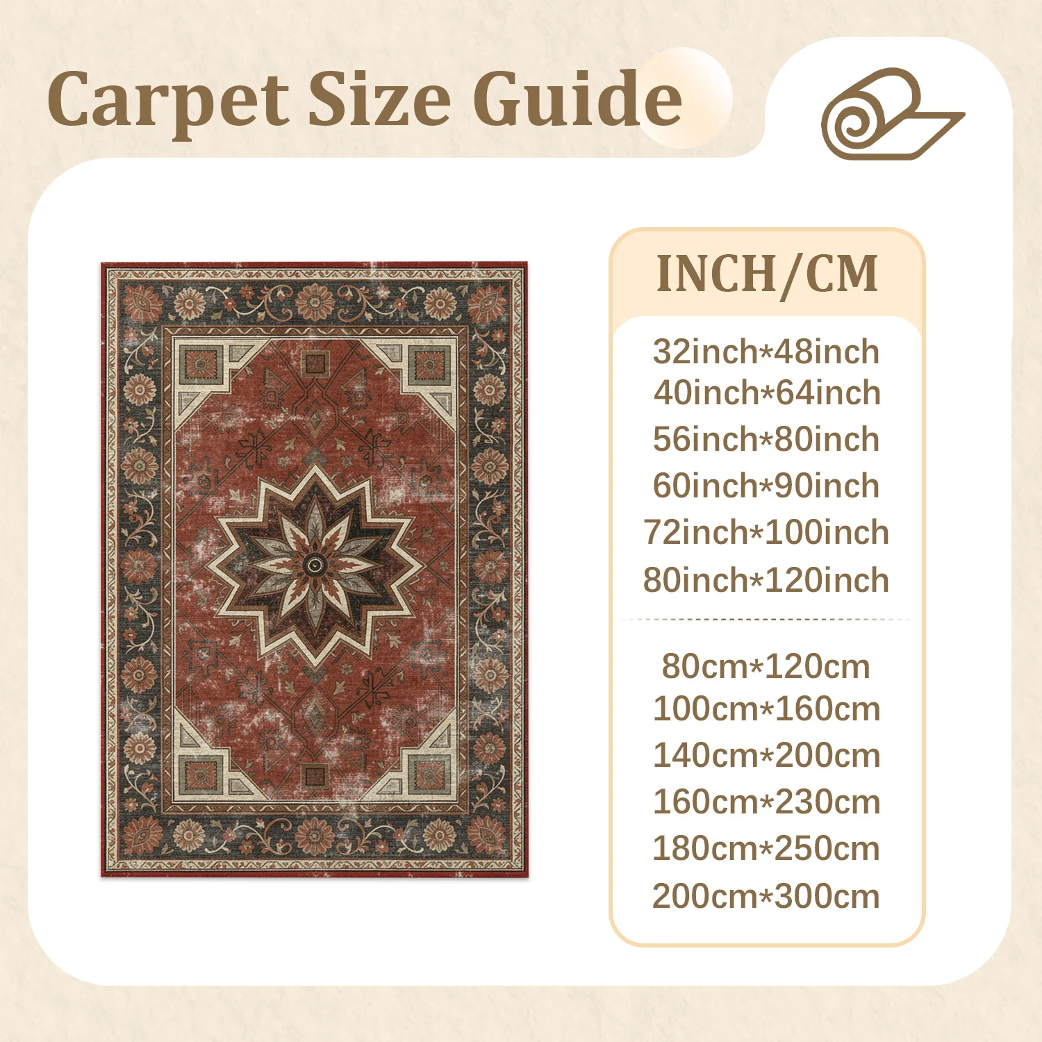 Distressed Vintage Oriental Floral Medallion Velvet Area Rug, Machine Washable, Ideal for Living Room, Bedroom, Dining Room, Perfect for Halloween, Thanksgiving, Black Friday, Christmas, New Year Home Decor
