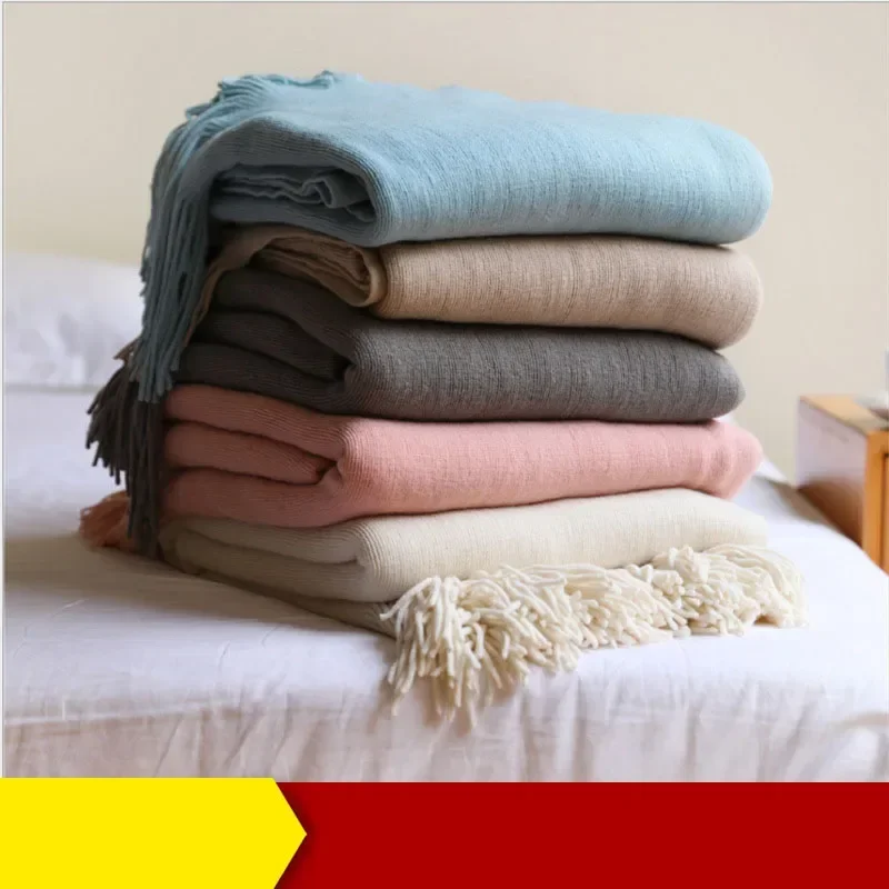 Emulation Cashmere Siesta Blanket Solid Color Knitted Sofa Throw Blankets Skin-friendly Bedding Soft Blanket for Bed Cozy Shawl