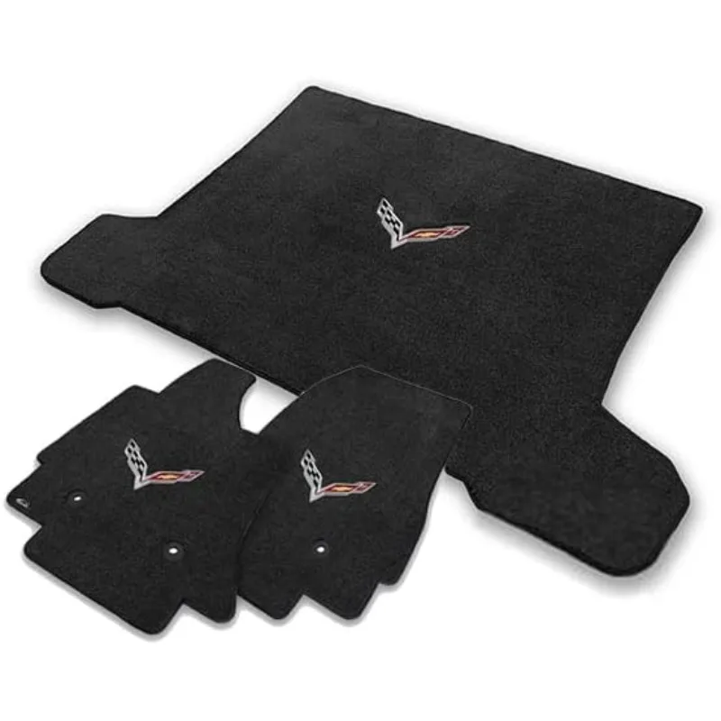 

2014-2017 Corvette C7 Coupe Jet Black Floor & Trunk Mats - Crossed Flags Logo