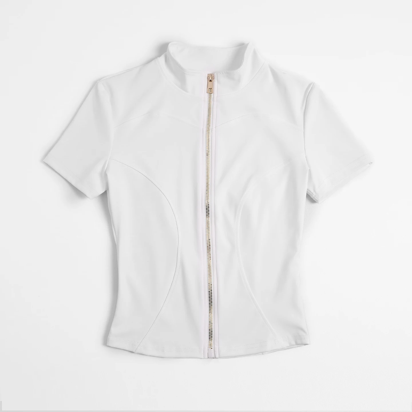 Women Zip Up Short Sleeve Yoga Top Stand Collar Slim Fit Sports T‑Shirt Fitness Workout Athletic Activewear