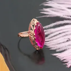 585 purple gold 14K rose gold inlaid ruby Olive type rings for women three-dimensional hollow design luxury charm jewelry
