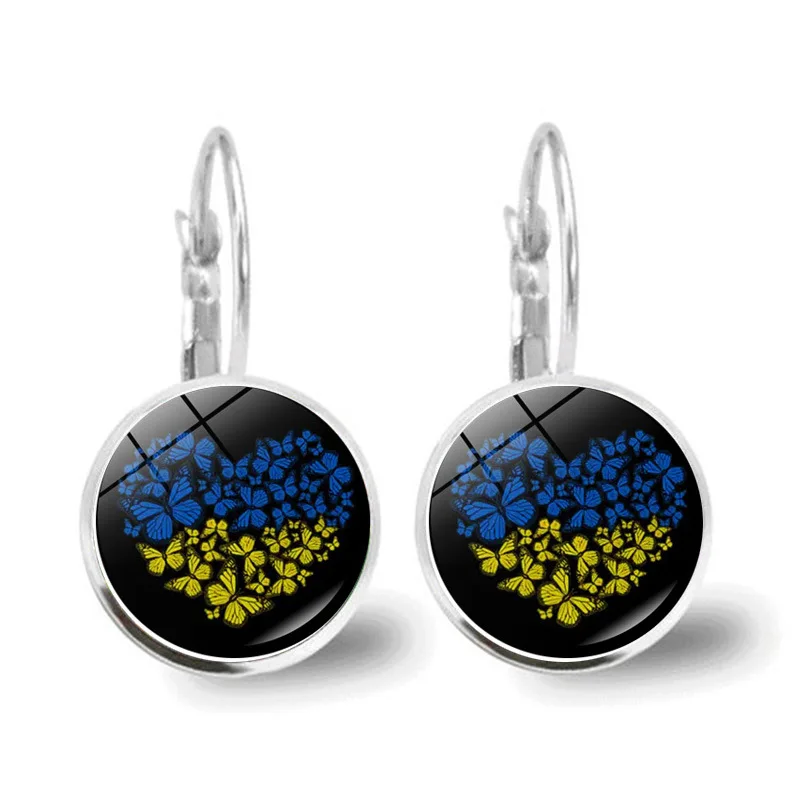 Ukrainian Element Earrings Women\'s Simple and Versatile Yellow and Blue Sunflower Butterfly Earrings Earrings Temperament