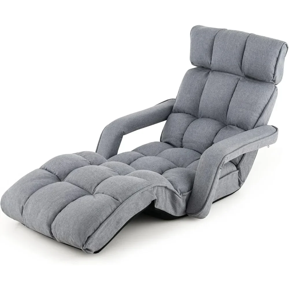 

6 Adjustable Positions, Folding Chair Bed with Adjustable Armrests, Backrest & Footrest, Ideal for Living Room, Bedroom