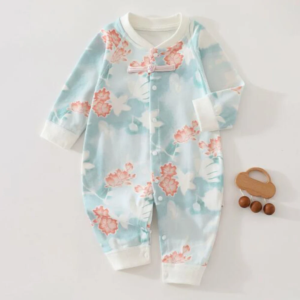 Chinese Style Baby Girl Rompers Long Sleeve Cotton Spring Autumn Soft Breathable 1st Birthday Infant Boy Boutique Clothing