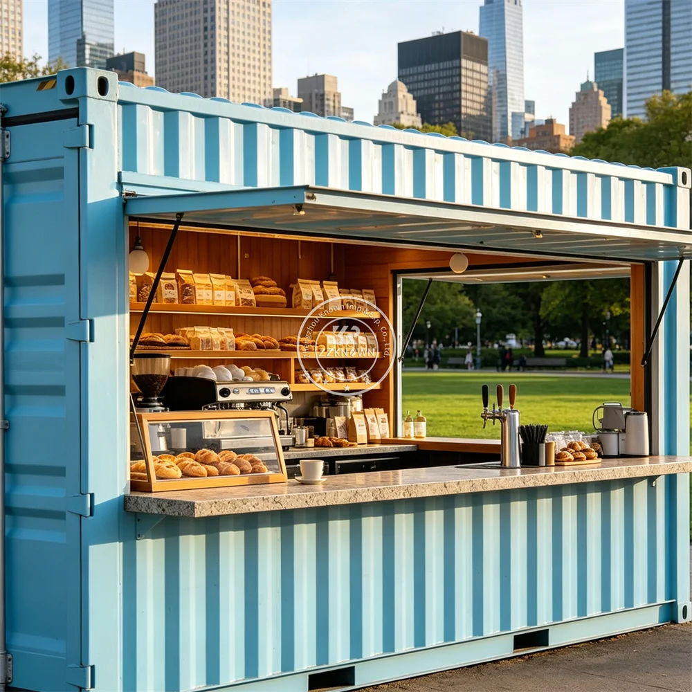 High Quality Container Restaurant Outdoor Container Kiosk Modular Container Bar Mobile Food Kiosk with LED Lighting