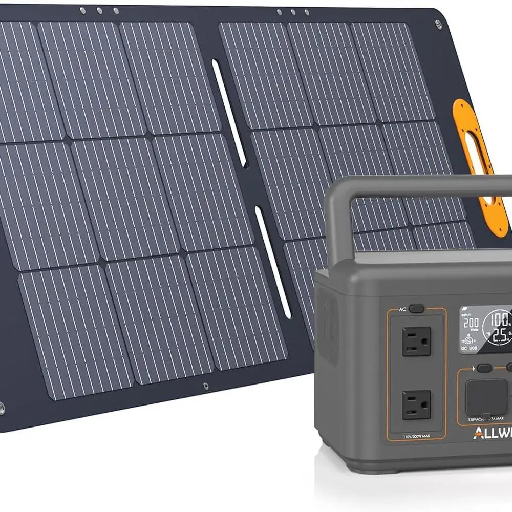 

Солнечный генератор LiFePO4 512 Втч (пиковая 1000 Вт) с солнечной панелью 100 Вт, портативная электростанция мощностью 500 Вт с режимом ИБП, чистая синусоида переменного тока.