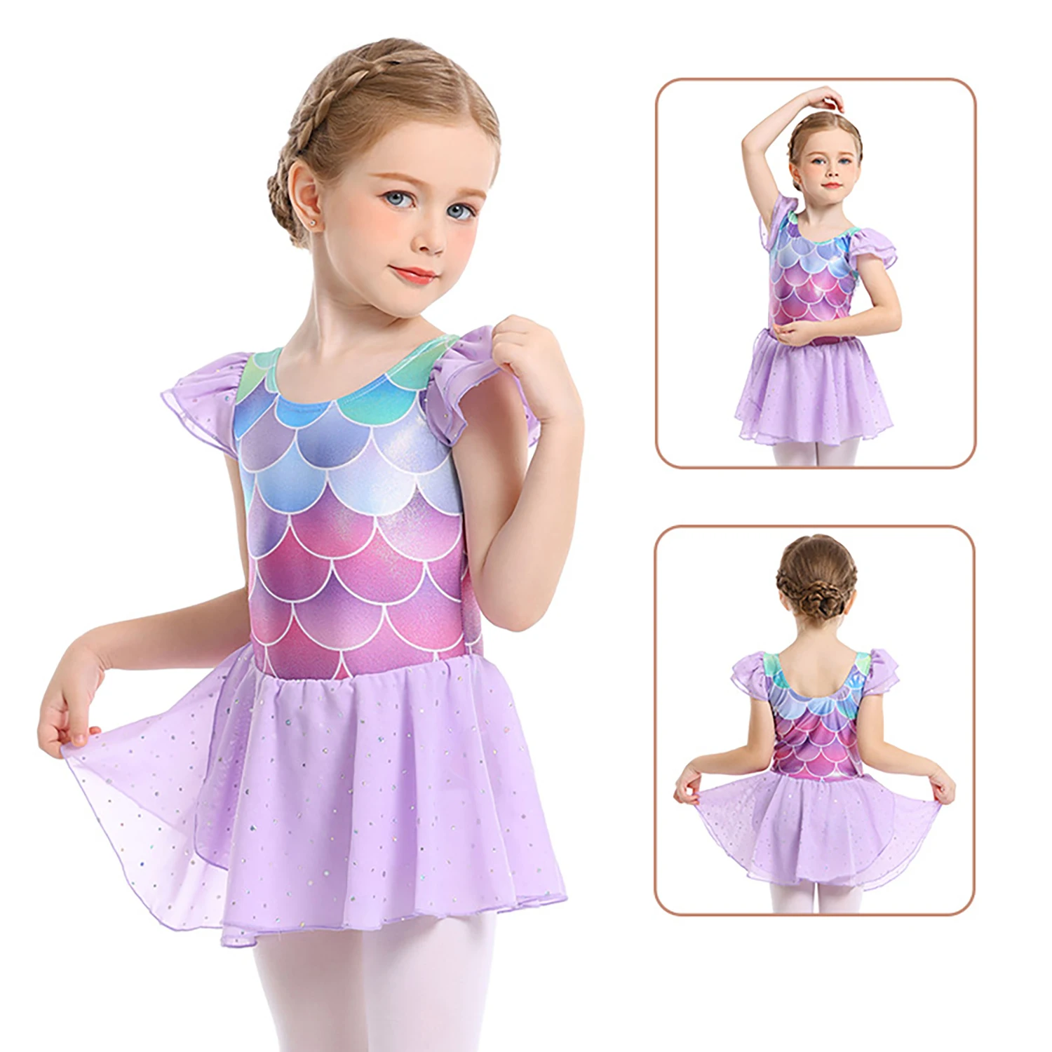 AOYLISEY Gilrs Ballet Dance Printed Leotard with Skirts Kids Ballerina Tutu Gymnastics Bodysuits Toddler Dresses Stage Costumes