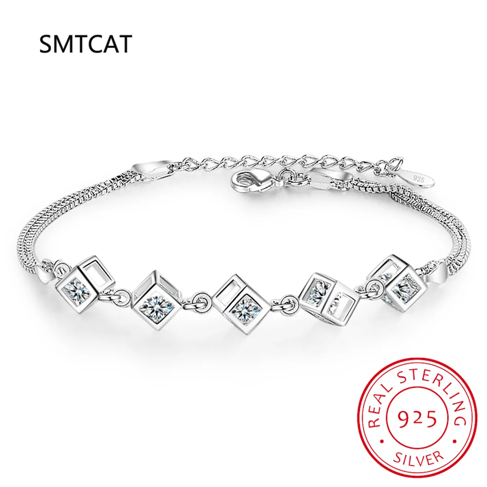 Moissanite Rubik\'s Cube Bracelet 925 Sterling Silver Square Bracelet for Women Man Sparkling Lab Diamond Party Jewelry 2024