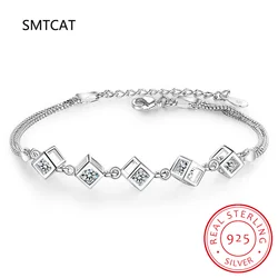 Moissanite Rubik's Cube Bracelet 925 Sterling Silver Square Bracelet for Women Man Sparkling Lab Diamond Party Jewelry 2024