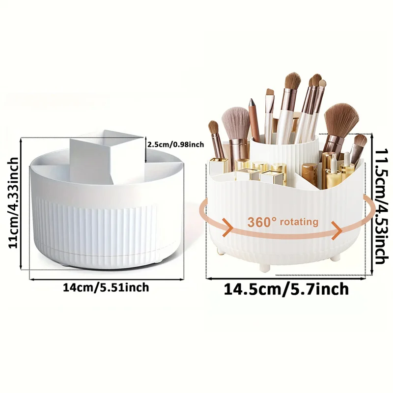 360° Rotating Makeup Holder Desktop Cosmetic Storage Box Organizer Large Capacity for Bathroom Portable Lipstick Makeup Brush