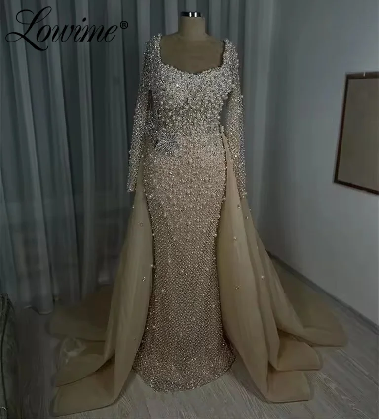 

Элегантное арабское вечернее платье для женщин с накидкой, расшитое бисером и жемчугом, в дубайском стиле, для выпускного вечера, свадебного торжества, цвета шампань, на заказ