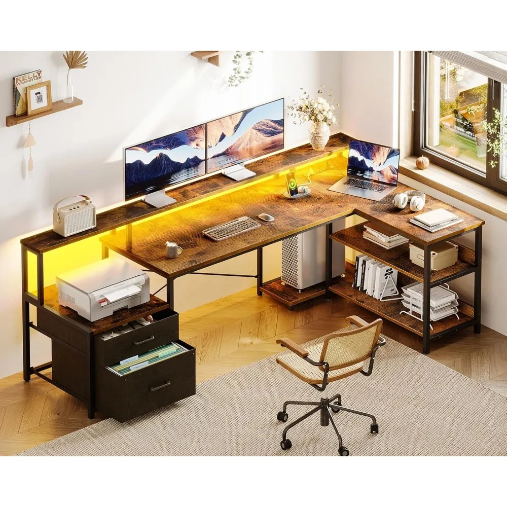 L Shaped Desk with File Drawer, 75