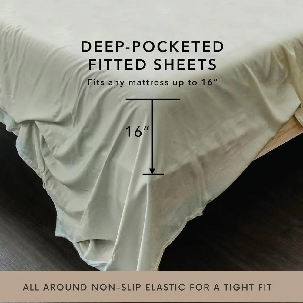 6 Piece Queen Sheet Set - 100% Viscose Made from Bamboo Sheets Queen Size Bed Set - Ultra Soft Cooling Sheets