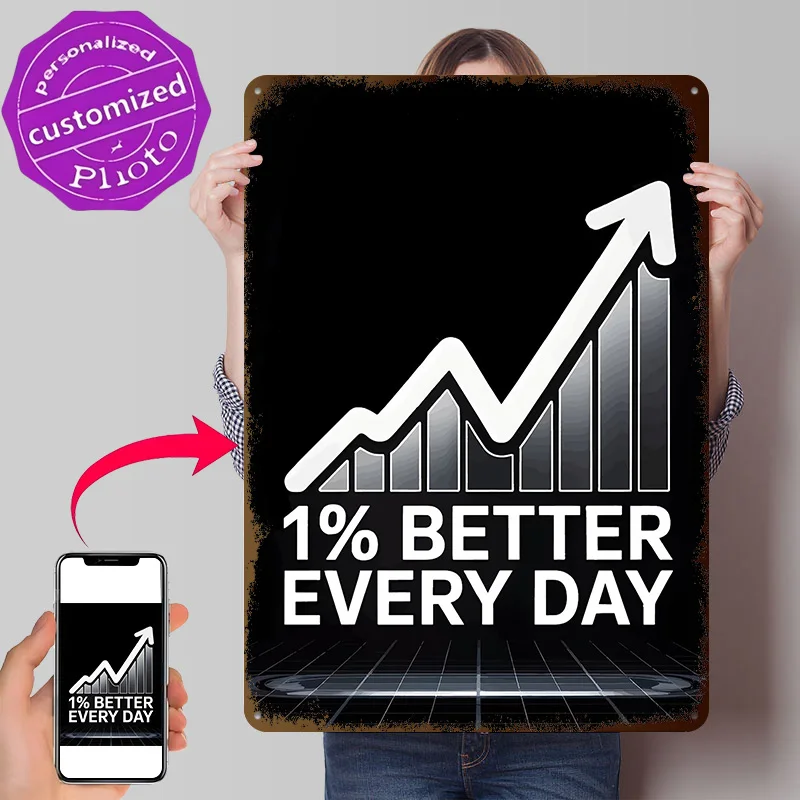 1% Better Every Day Poster Retro 3D Printed Metal Signs Customized Wall Hanging Gift for Decoration Room Decorating Interior