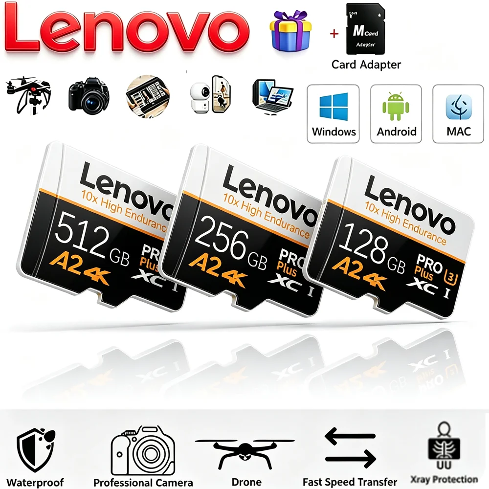Lenovo 256GB 512GB Micro SD 128GB 64GB Memory Card UHS-I U3 V30 A2 SD Card 32GB for Steam Deck Portable Gaming Storage Fast
