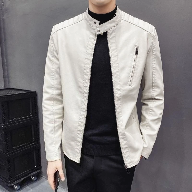 

Новая весенне-осенняя мужская короткая приталенная кожаная куртка с воротником-стойкой, повседневный модный стиль