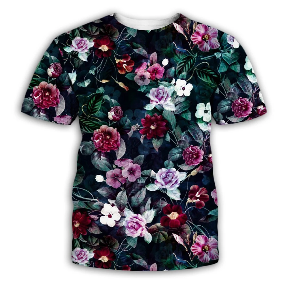 Summer Fashion Flower graphic t shirts for Unisex 3D Printed Street Trend Casual Short Sleeve Tees Round Neck oversized t shirt