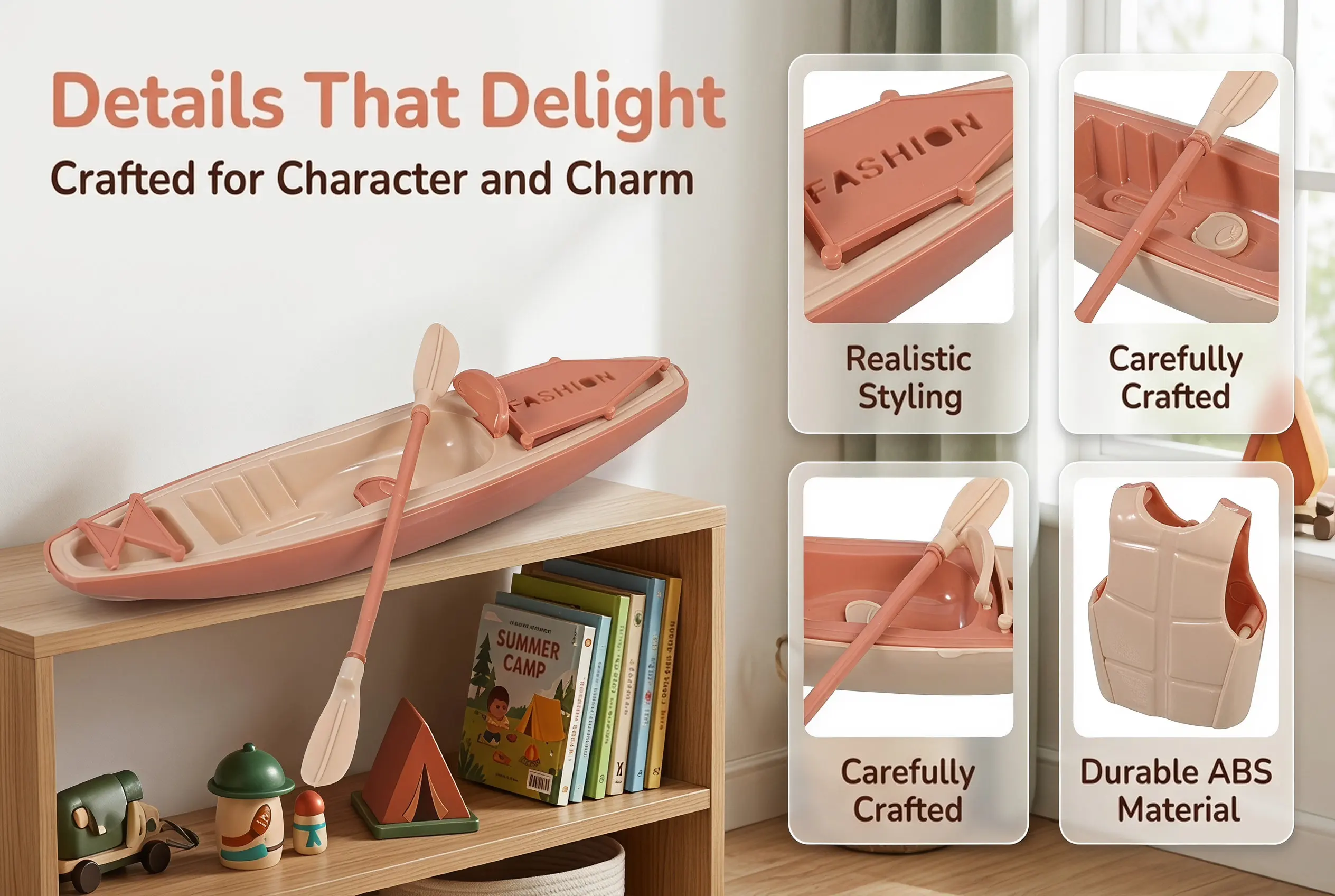 1Set Retro Canoe Shaped Decor Warm Stylish Plastic Boat for Indoor Decoration Photo Prop Marine Theme Event Decoration Desktop