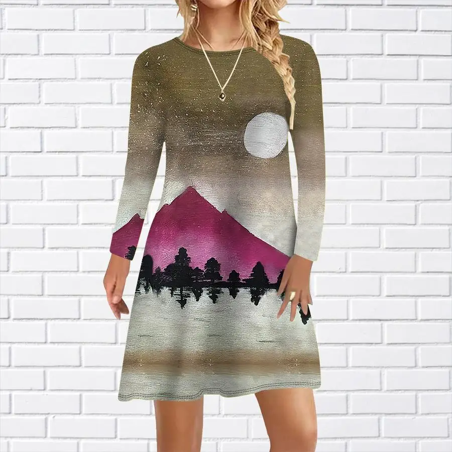 2023 Nieuwe Herfst Damesjurken Bloemenprint Losse Casual Jurken Vrouwelijke Lange Mouw O-hals Elegante Jurk Mode Streetwear