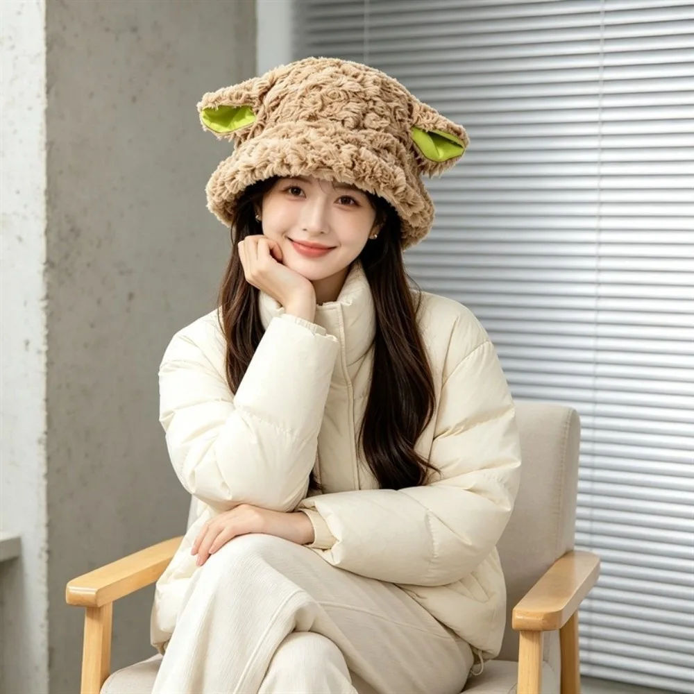 Year of The Sheep Plush Plush Bucket Hat Fluffy Fuzzy Sheep Fisherman Hat Warm Soft Lamb Ear Hat Winter
