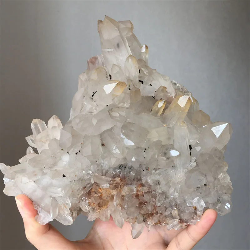 Cristal de Cuarzo Natural Transparente con Clúster de Simbiosis de Mica, Espécimen de Piedra Curativa, Decoración para el Hogar