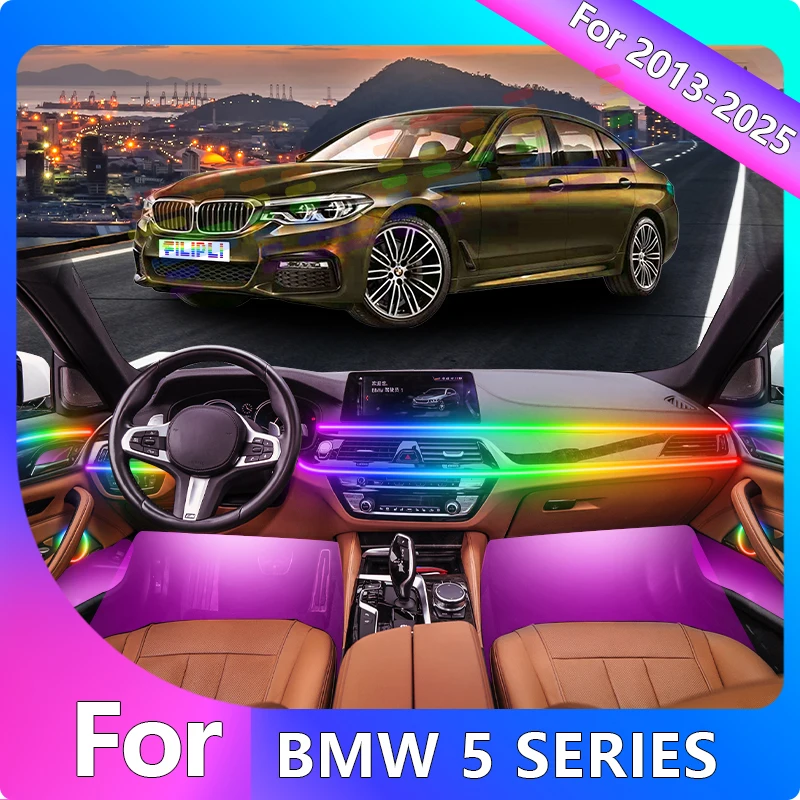 

FILIPLI For BMW 5 SERIES For 2024 Neon Style Car Interior Lights Vibrant 64 RGB Color Atmosphere Ambient Lamp With APP Control