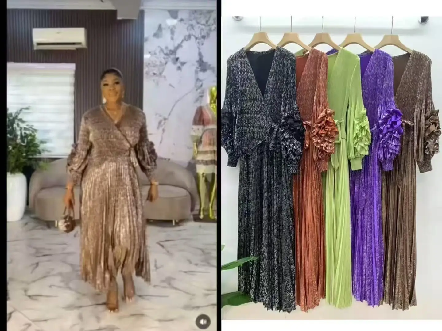 Miyake africain ample femmes vêtements mode robe plissée col en v manivelle fleur bronzant robes élégantes en vrac nouveau