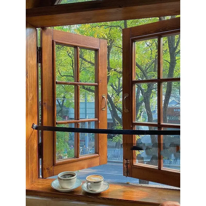 Modern Energy Saving Aluminum Wood Casement Window Double Pane Tempered Glass Residential Wood Window Various Finishes