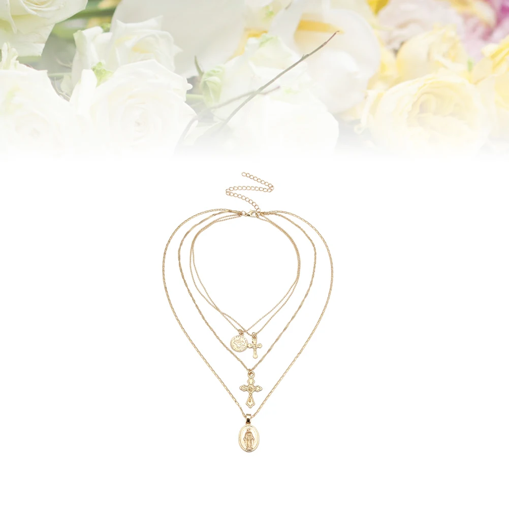 

3 Layered Cross Pendant Necklace Spot Light Choker Women Personality Premium Material Multilayer