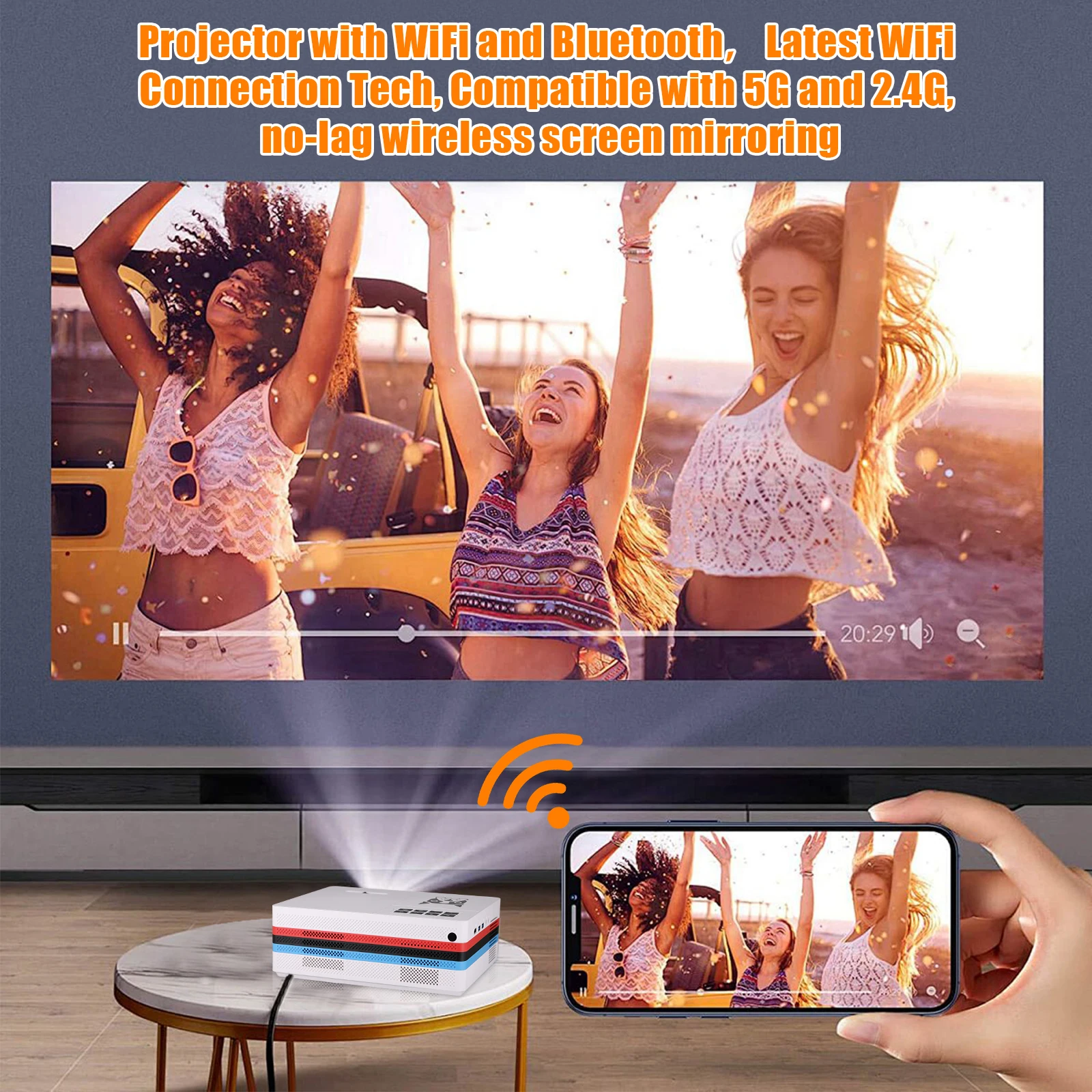 Mini Android WiFi Bluetooth projector portable 5G Native 1080P Projector For Smartphone Video Home Office Outdoor Camping