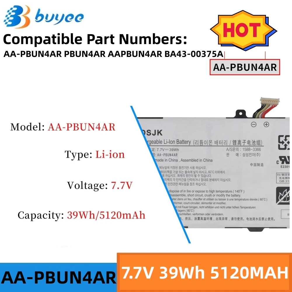 

AA-PBUN4AR Laptop Battery For Samsung ATIV Book 9 Spin 940X3L 900X5L NP940X3L NP900X5L NT900X5H NT900X5M NT900X5W NT901X5L 7.7V